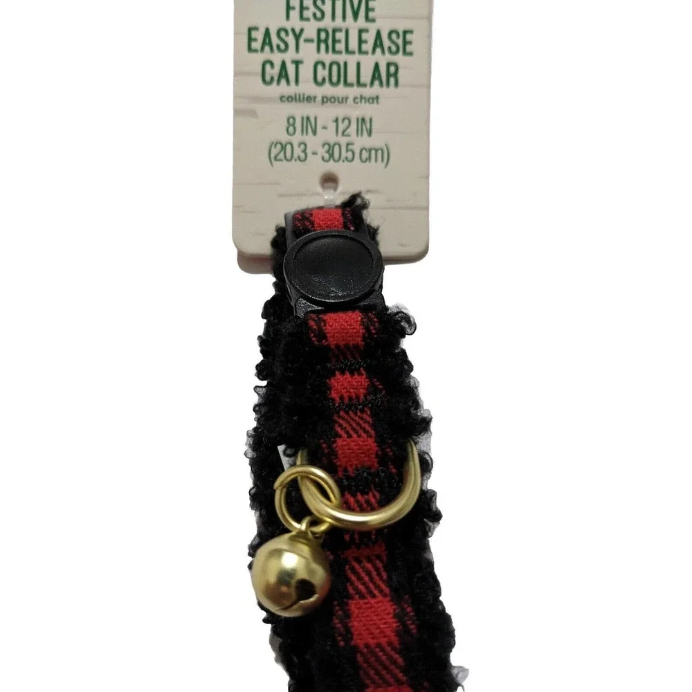 3/$20 PetSmart Easy Release Cat Collar Red Buffalo Check Pattern Faux Sherpa New